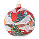 Christmas bauble in red blown glass with houses 100mm s1