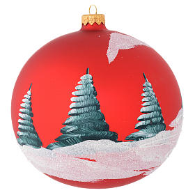 Christmas bauble in red blown glass with houses 150mm