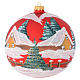 Christmas bauble in red blown glass with houses 150mm s1