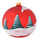 Christmas bauble in red blown glass with houses 150mm s2