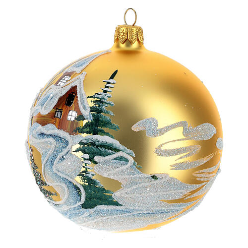 Christmas bauble in golden blown glass with houses 100mm 3