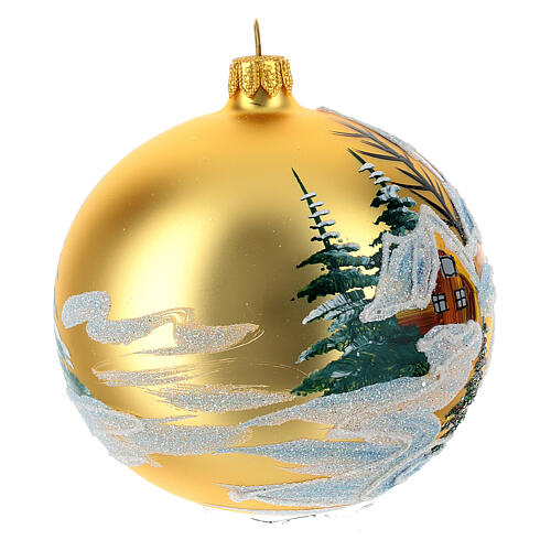 Christmas bauble in golden blown glass with houses 100mm 4