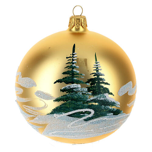 Christmas bauble in golden blown glass with houses 100mm 5