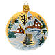 Christmas bauble in golden blown glass with houses 100mm s1