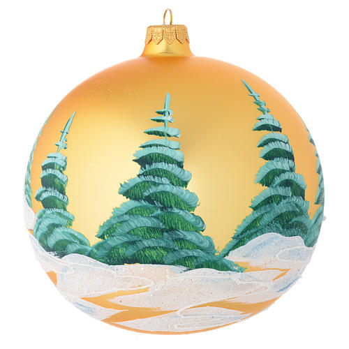 Christmas bauble in golden blown glass with houses 150mm 2