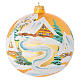 Christmas bauble in golden blown glass with houses 150mm s1