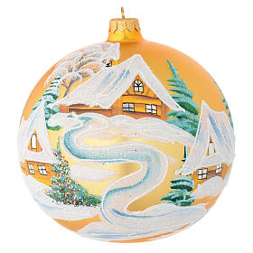 Boule Noël verre soufflé or décor maisons 150 mm