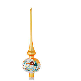 Cimier Noël verre soufflé or décor maisons