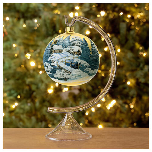 Christmas bauble in golden blown glass with decoupage landscape 100mm 4