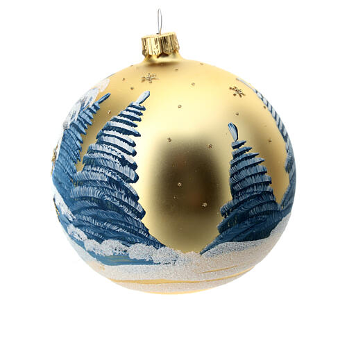 Christmas bauble in golden blown glass with decoupage landscape 100mm 6