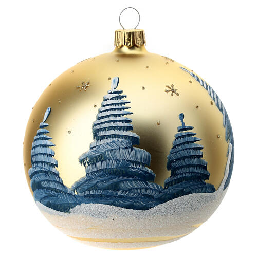 Christmas bauble in golden blown glass with decoupage landscape 100mm 7