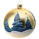 Christmas bauble in golden blown glass with decoupage landscape 100mm s7