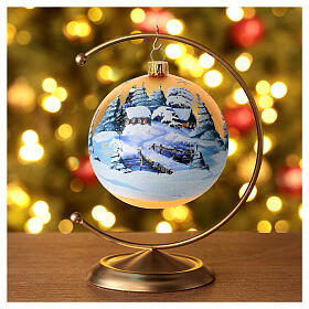 Pallina Albero Natale oro paesaggio decoupage 100 mm