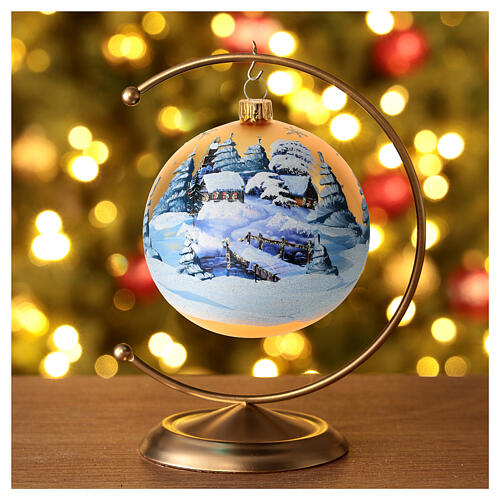 Pallina Albero Natale oro paesaggio decoupage 100 mm 2