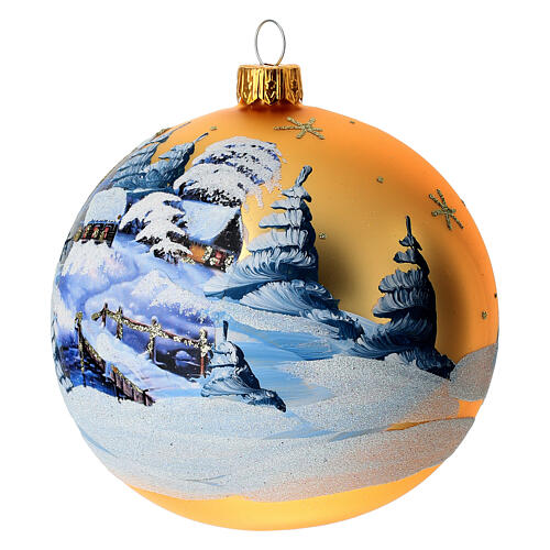Bola de Natal ouro paisagem com decoupage 100 mm 3