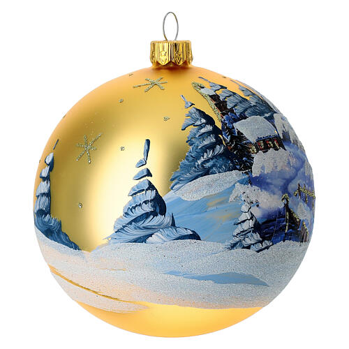 Bola de Natal ouro paisagem com decoupage 100 mm 4