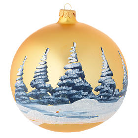 Christmas bauble in golden blown glass with decoupage landscape 150mm