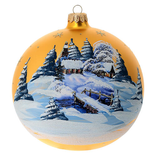 Palla Albero Natale oro paesaggio decoupage 150 mm 1