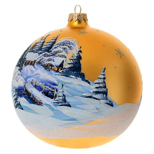 Palla Albero Natale oro paesaggio decoupage 150 mm 3