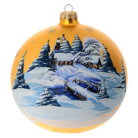 Christmas bauble in golden blown glass with decoupage landscape 150mm