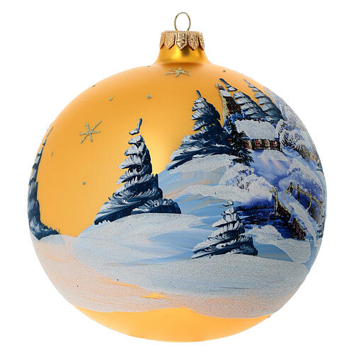 Christmas bauble in golden blown glass with decoupage landscape 150mm 4