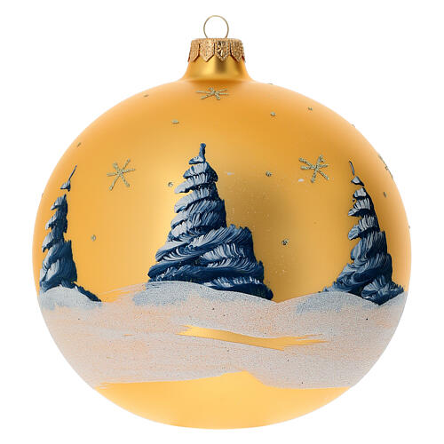 Christmas bauble in golden blown glass with decoupage landscape 150mm 5