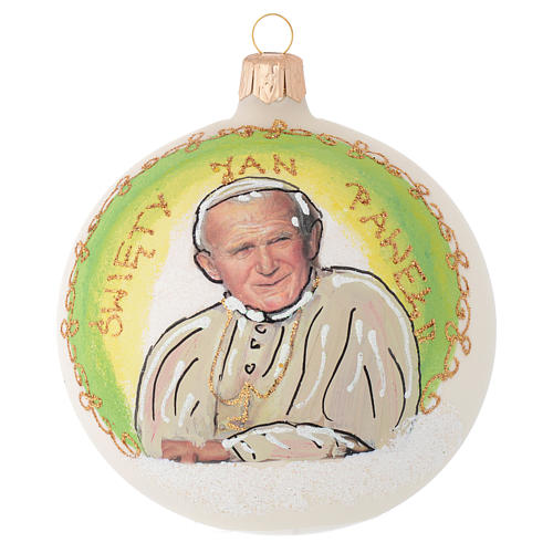 Christmas bauble in blown glass with Pope John Paul II 100mm 1