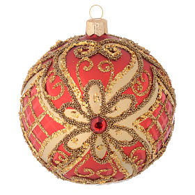 Christmas bauble in red blown glass with decorations in relief 100mm