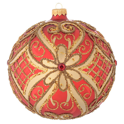 Christmas bauble in red blown glass with decorations in relief 150mm 1