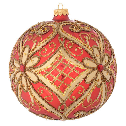 Christmas bauble in red blown glass with decorations in relief 150mm 2