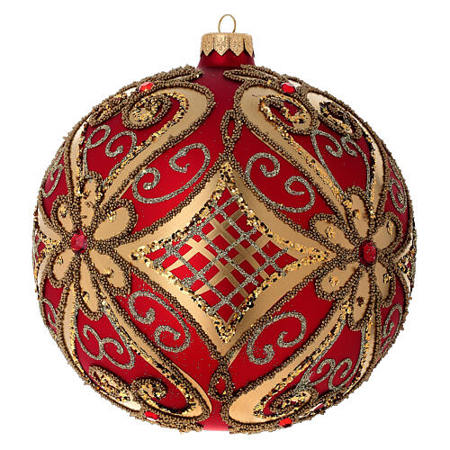 Christmas bauble in red blown glass with decorations in relief 150mm 3