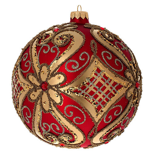 Christmas bauble in red blown glass with decorations in relief 150mm 4