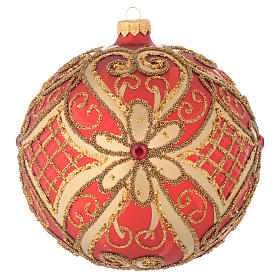 Christmas bauble in red blown glass with decorations in relief 150mm