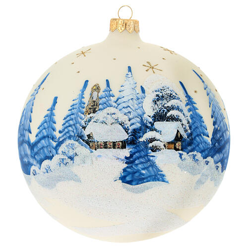 Christmas bauble in ivory blown glass with landscape 150mm 1