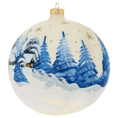 Christmas bauble in ivory blown glass with landscape 150mm 3