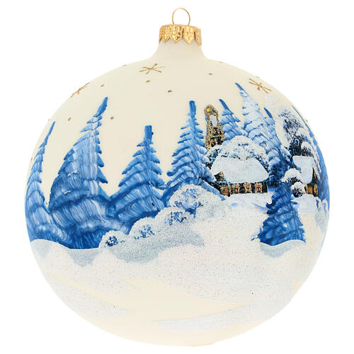 Bola de Navidad vidrio soplado blanco crema paisaje 150 mm 4