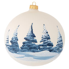 Christmas bauble in ivory blown glass with landscape 150mm