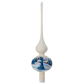 Christmas tree topper in ivory blown glass with landscape