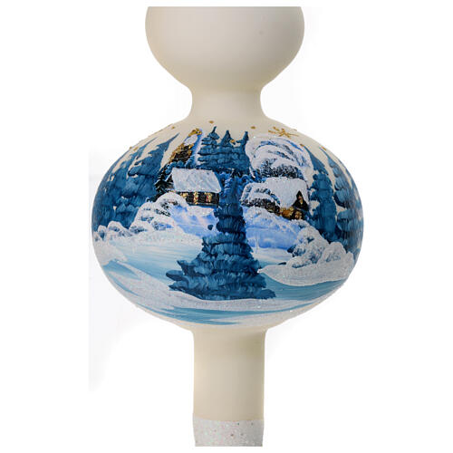 Christmas tree topper in ivory blown glass with landscape 2