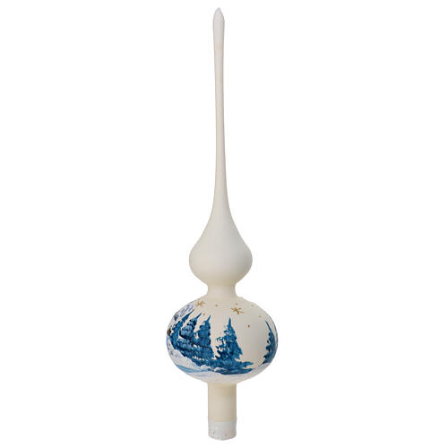 Christmas tree topper in ivory blown glass with landscape 3