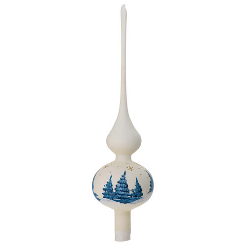 Christmas tree topper in ivory blown glass with landscape 4