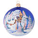 Christmas bauble in blue blown glass with decoupage landscape 100mm s1