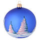 Christmas bauble in blue blown glass with decoupage landscape 100mm s2