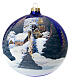 Christmas bauble in blue blown glass with decoupage landscape 150mm s6