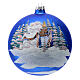 Christmas bauble in blue blown glass with decoupage landscape 150mm s1