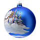Christmas bauble in blue blown glass with decoupage landscape 150mm s3