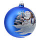 Christmas bauble in blue blown glass with decoupage landscape 150mm s4