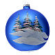 Christmas bauble in blue blown glass with decoupage landscape 150mm s5