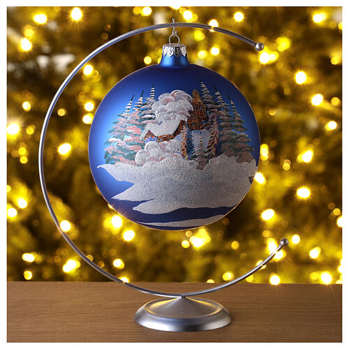 Bola de Navidad vidrio soplado azul paisaje decoupage 150 mm 2