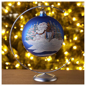Christmas bauble in blue blown glass with decoupage landscape 150mm